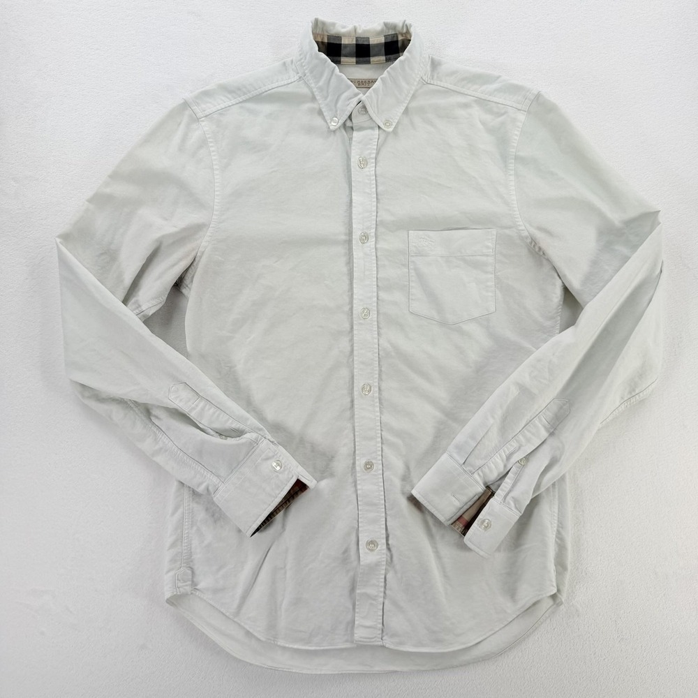 Burberry Brit Shirt Mens Small White Check Trim Button Up Long Sleeve Casual